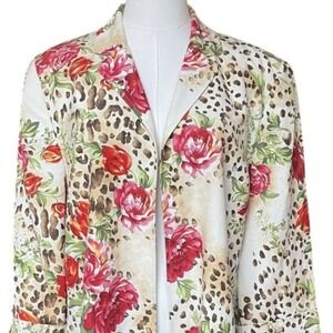 Sandra‎ Leopard Print Blazer Jacket Sz 16 Silk Linen Floral Vintage Cottagecore